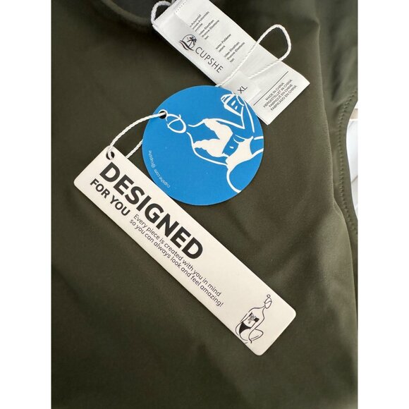 Cupshe Green One Piece Swimsuit Ruffle Vneck Ruched Back Cutout Cheeky NEW XL - Picture 7 of 12